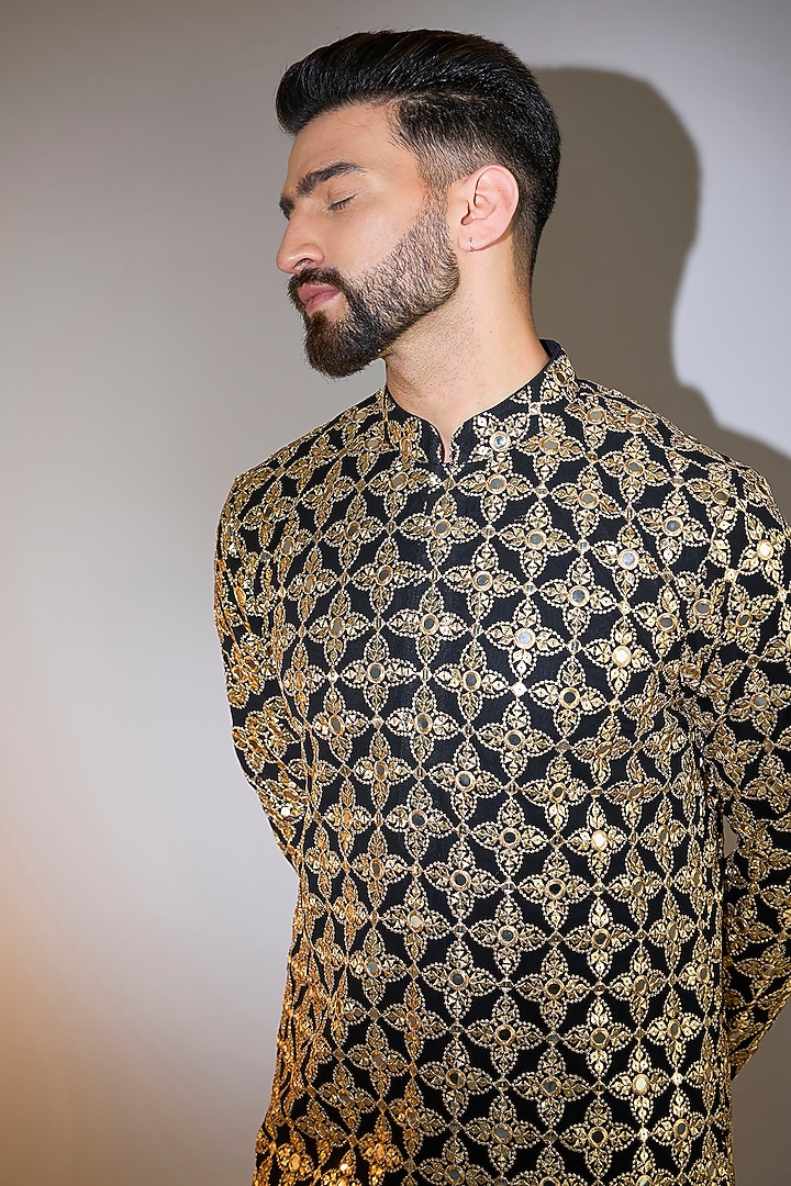 Black Georgette Mirror Work Kurta by Kasbah Clothing at Pernia's Pop Up Shop