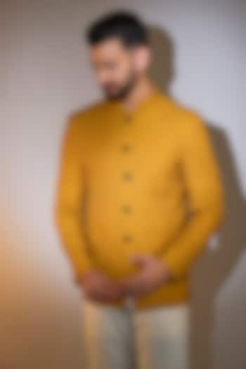 Yellow Silk Cutdana Embroidered Bandhgala by Kasbah Clothing