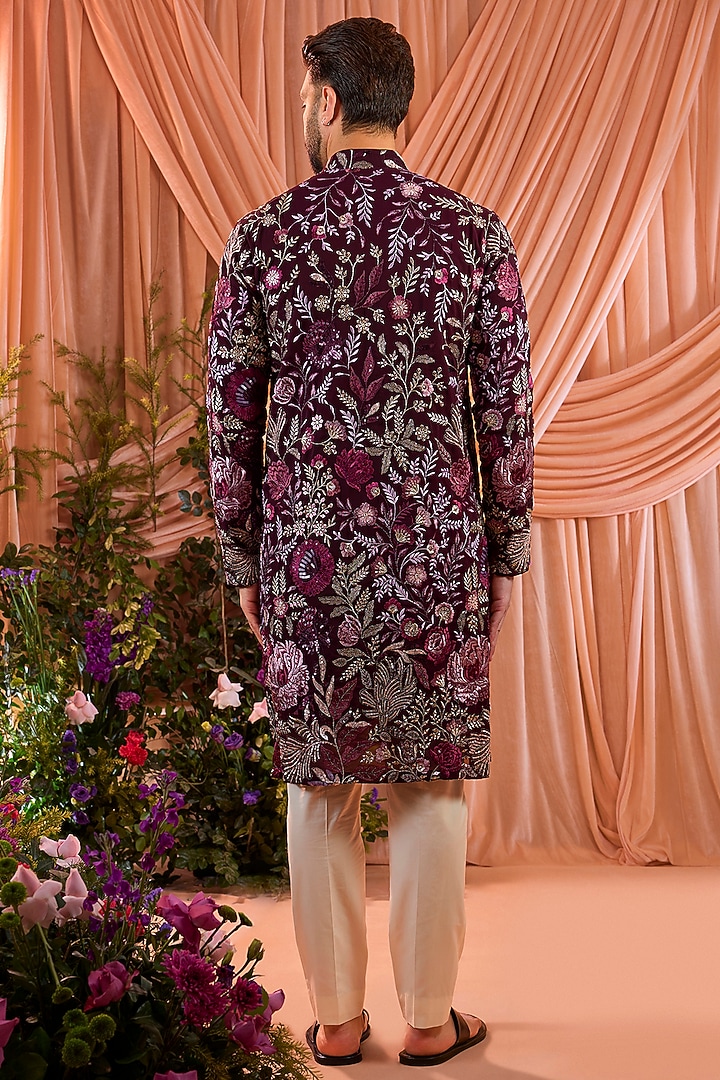 Wine Georgette Thread Embroidered Kurta by Kasbah Clothing at Pernia's Pop Up Shop