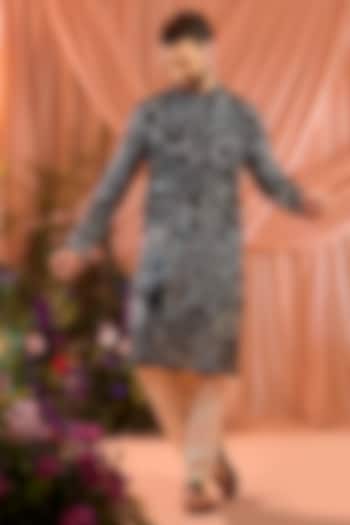 Black Georgette Thread Embroidered Kurta by Kasbah Clothing at Pernia's Pop Up Shop