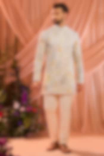 Ivory Crepe Georgette Thread Embroidered Kurta by Kasbah Clothing at Pernia's Pop Up Shop