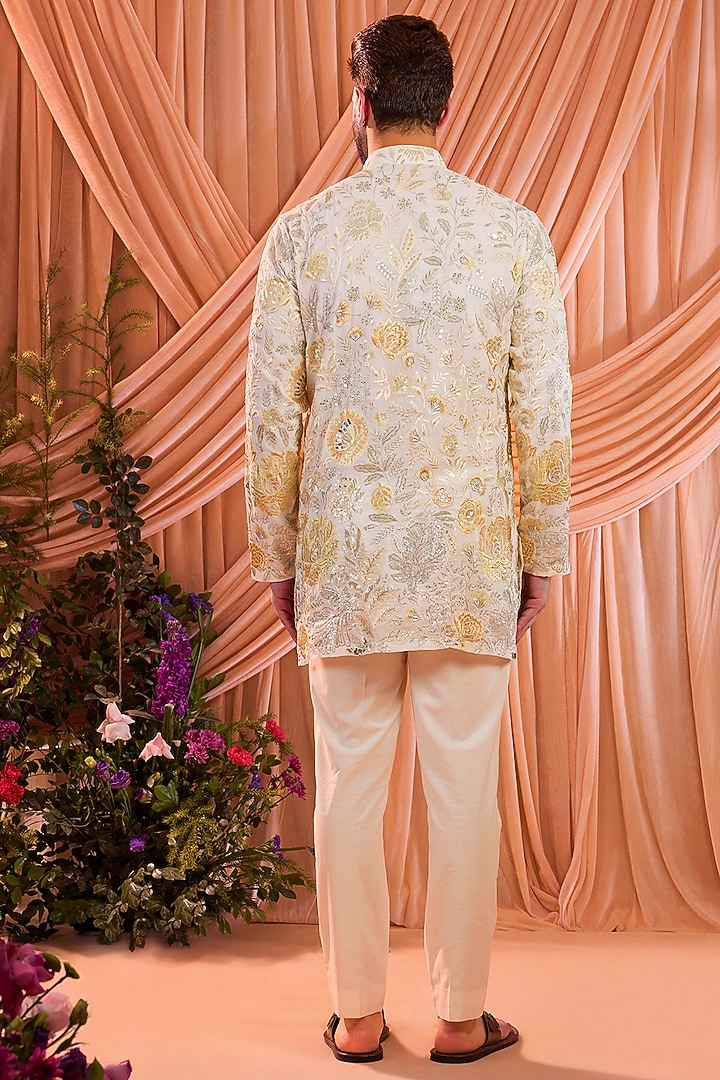 Ivory Crepe Georgette Thread Embroidered Kurta by Kasbah Clothing at Pernia's Pop Up Shop