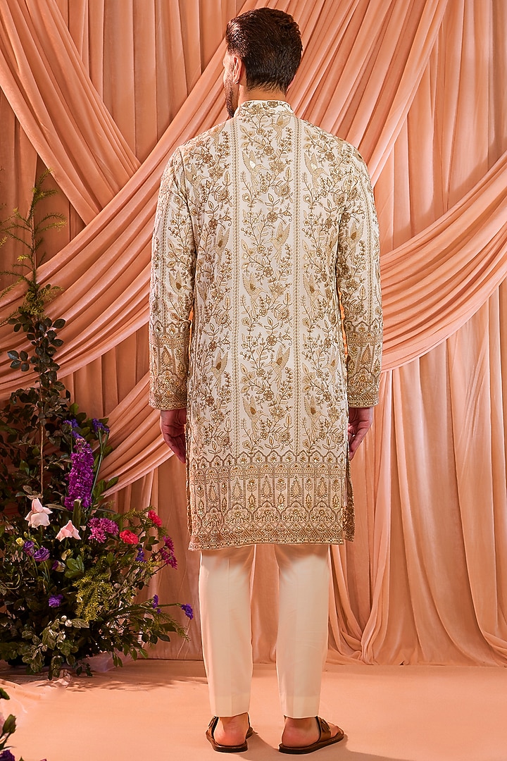 White Georgette Embellished Chikankari Kurta by Kasbah Clothing at Pernia's Pop Up Shop