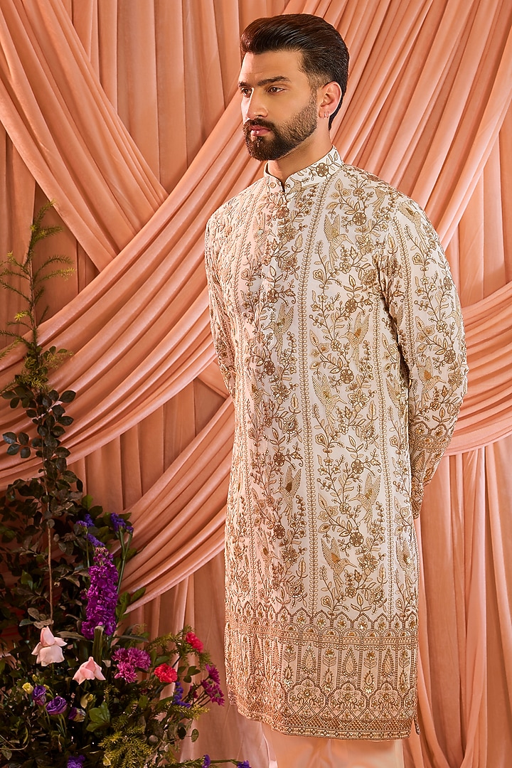White Georgette Embellished Chikankari Kurta by Kasbah Clothing at Pernia's Pop Up Shop