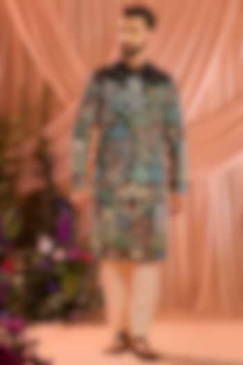 Black Silk Floral Embroidered Kurta by Kasbah Clothing at Pernia's Pop Up Shop