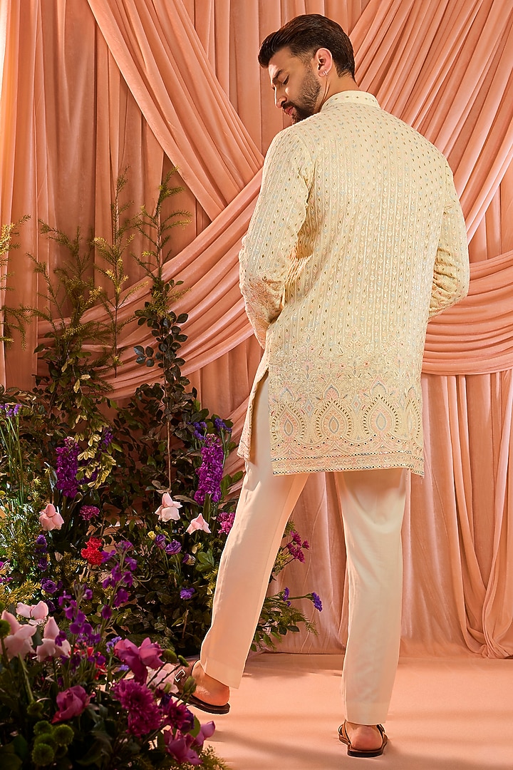 Cream Georgette Thread Embroidered Short Kurta by Kasbah Clothing at Pernia's Pop Up Shop