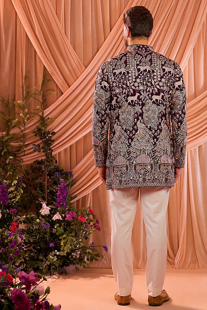 Wine Georgette Embroidered Short Kurta by Kasbah Clothing at Pernia's Pop Up Shop