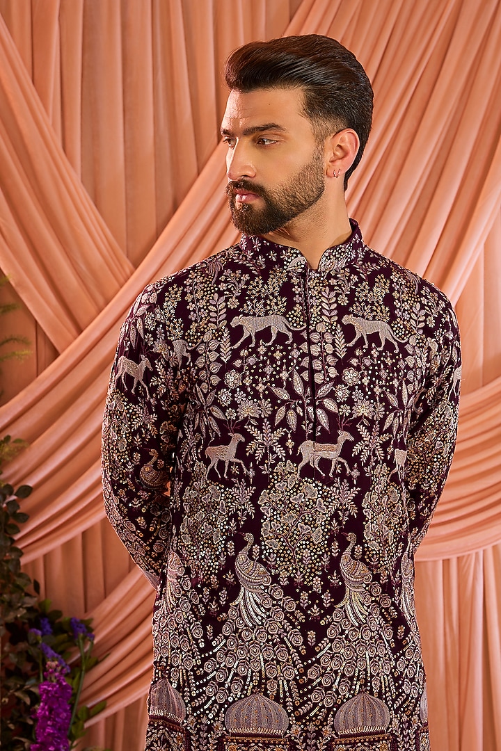 Wine Georgette Embroidered Short Kurta by Kasbah Clothing at Pernia's Pop Up Shop