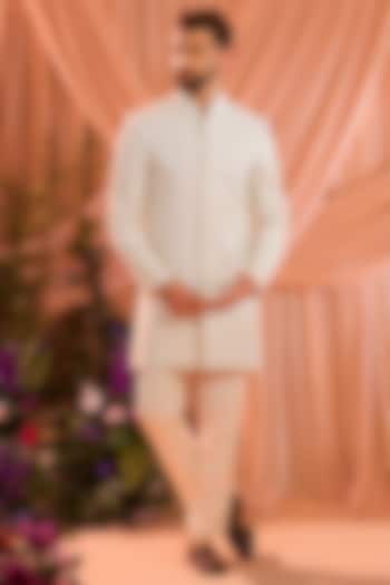 Ivory Georgette Hand Embroidered Wedding Sherwani by Kasbah Clothing at Pernia's Pop Up Shop