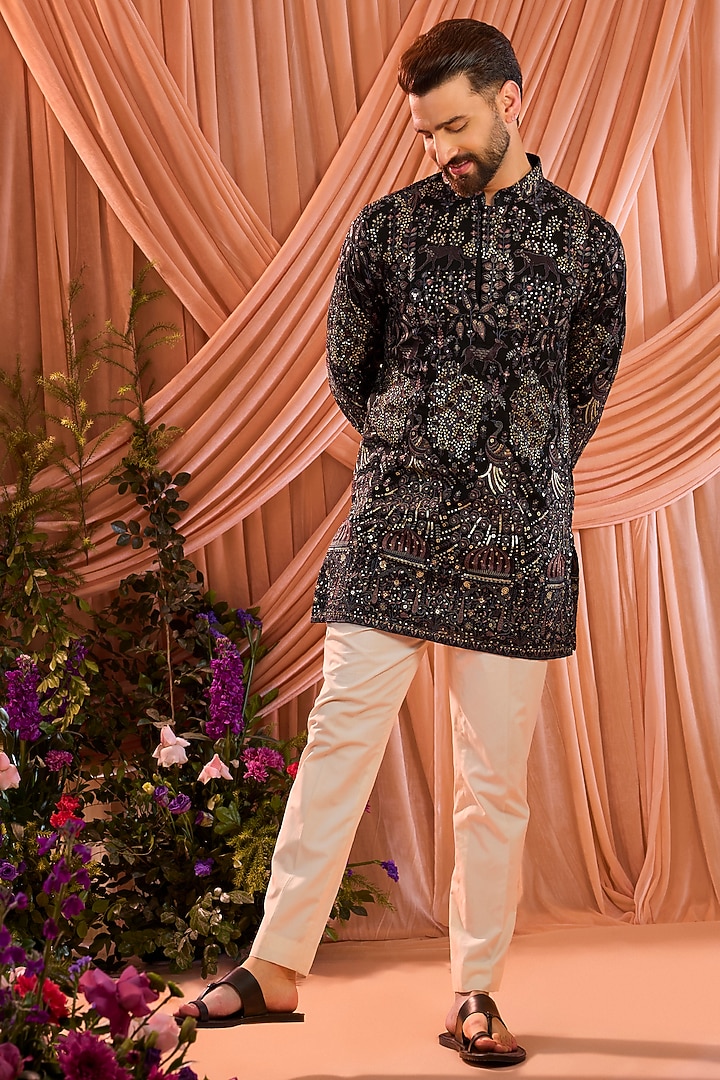 Blue Georgette Zari Work Kurta by Kasbah Clothing at Pernia's Pop Up Shop