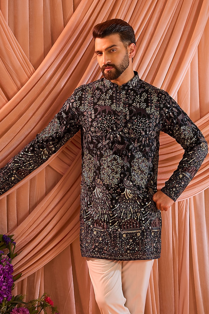 Blue Georgette Zari Work Kurta by Kasbah Clothing at Pernia's Pop Up Shop