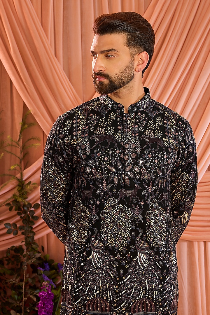 Blue Georgette Zari Work Kurta by Kasbah Clothing at Pernia's Pop Up Shop