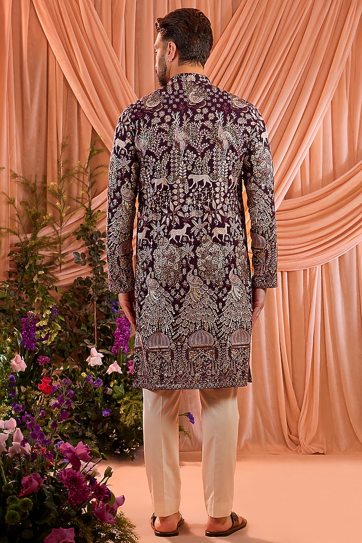 Wine Georgette Zari Work Kurta by Kasbah Clothing at Pernia's Pop Up Shop