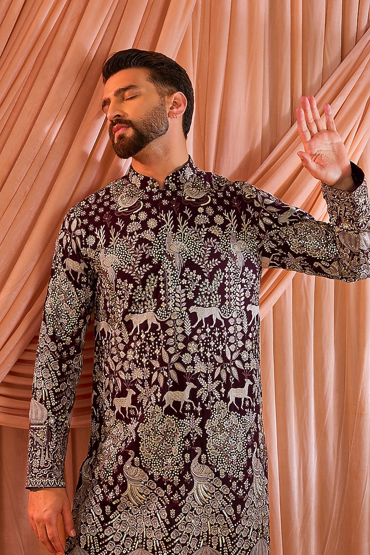 Wine Georgette Zari Work Kurta by Kasbah Clothing at Pernia's Pop Up Shop