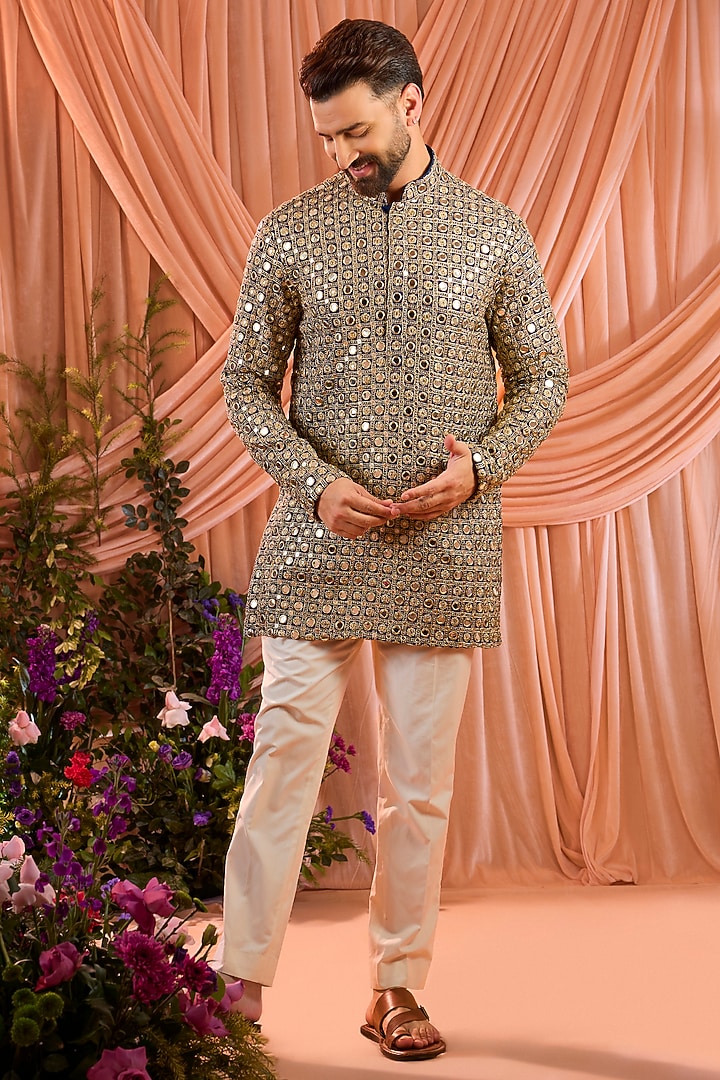 Blue Georgette Mirror Work Short Kurta by Kasbah Clothing at Pernia's Pop Up Shop