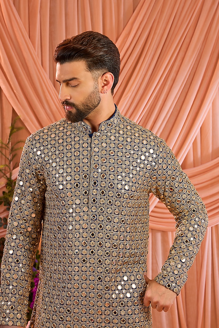 Blue Georgette Mirror Work Short Kurta by Kasbah Clothing at Pernia's Pop Up Shop