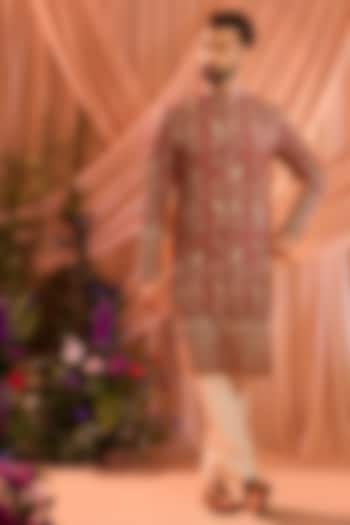 Hot Pink Georgette Zari Work Kurta by Kasbah Clothing at Pernia's Pop Up Shop