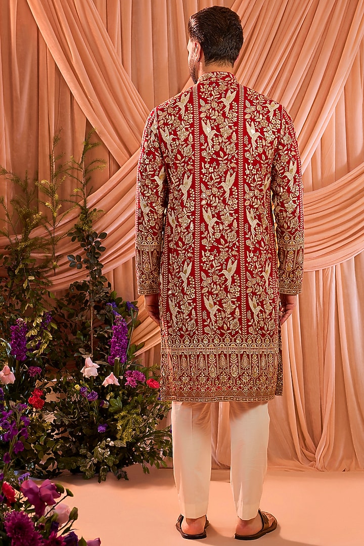 Hot Pink Georgette Zari Work Kurta by Kasbah Clothing at Pernia's Pop Up Shop