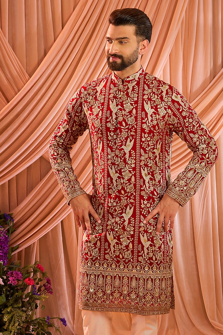 Hot Pink Georgette Zari Work Kurta by Kasbah Clothing at Pernia's Pop Up Shop