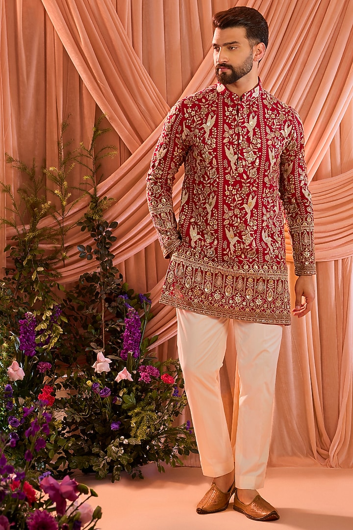 Hot Pink Georgette Zari Work Chikankari Short Kurta by Kasbah Clothing at Pernia's Pop Up Shop