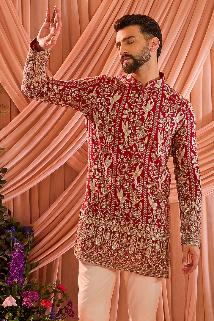 Hot Pink Georgette Zari Work Chikankari Short Kurta by Kasbah Clothing at Pernia's Pop Up Shop