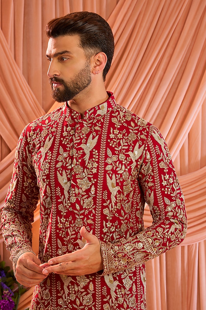 Hot Pink Georgette Zari Work Chikankari Short Kurta by Kasbah Clothing at Pernia's Pop Up Shop