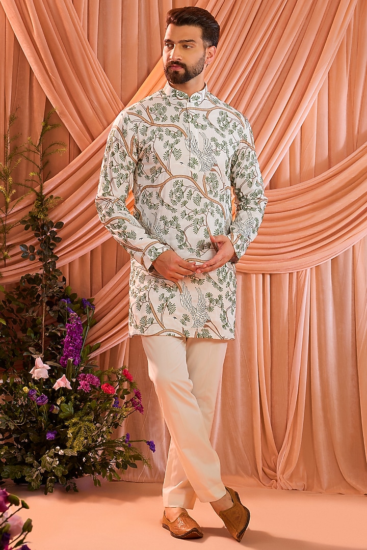 Ivory Silk Short Kurta by Kasbah Clothing at Pernia's Pop Up Shop
