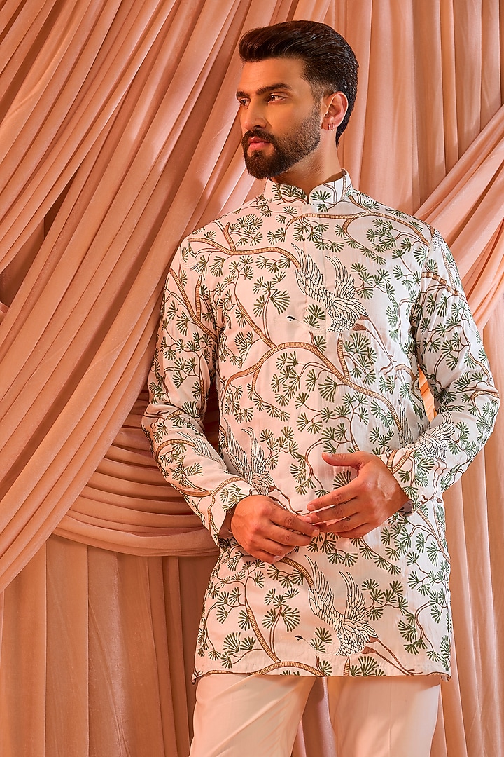 Ivory Silk Short Kurta by Kasbah Clothing at Pernia's Pop Up Shop