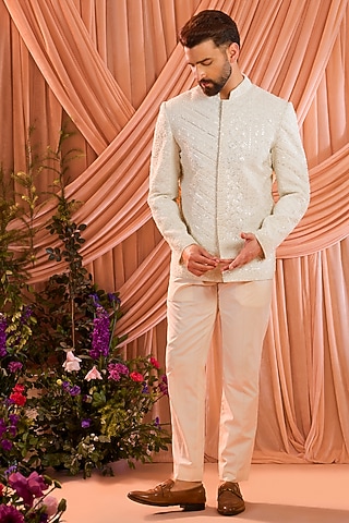 Ivory Georgette Hand Embroidered Jacket by Kasbah Clothing