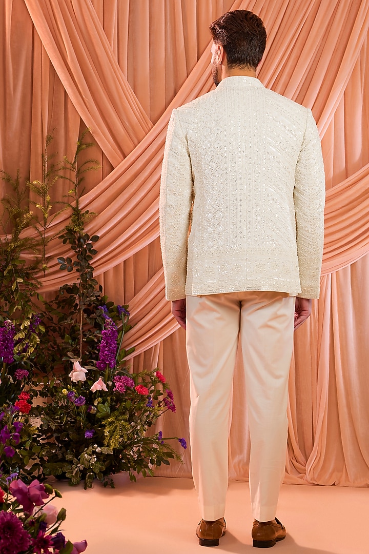 Ivory Georgette Hand Embroidered Jacket by Kasbah Clothing at Pernia's Pop Up Shop