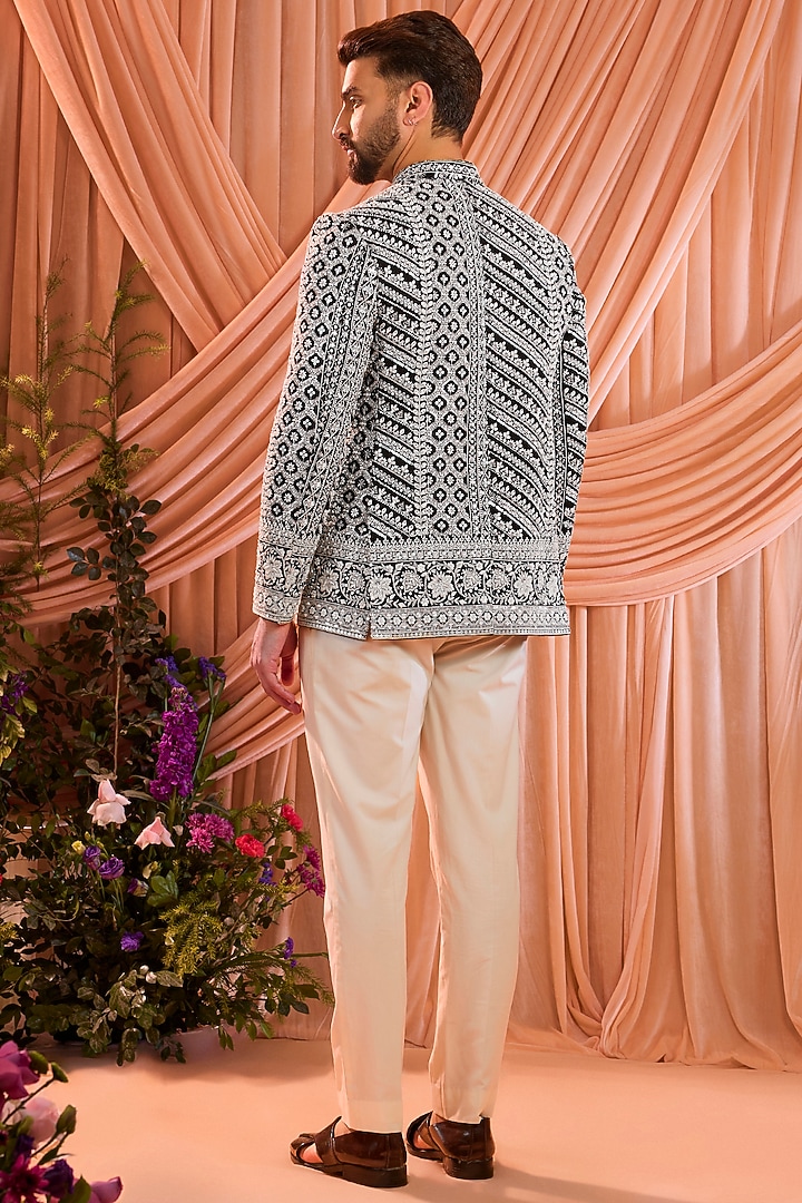 Black Georgette Hand Embroidered Jacket by Kasbah Clothing at Pernia's Pop Up Shop