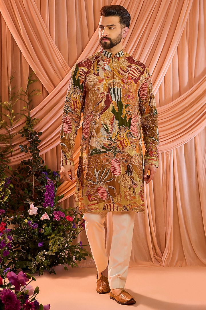 Multi-Colored Crepe Silk Zari Work Kurta by Kasbah Clothing at Pernia's Pop Up Shop