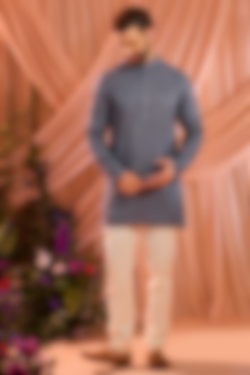 Slate Grey Crepe Silk Sequin Embellished Kurta by Kasbah Clothing at Pernia's Pop Up Shop