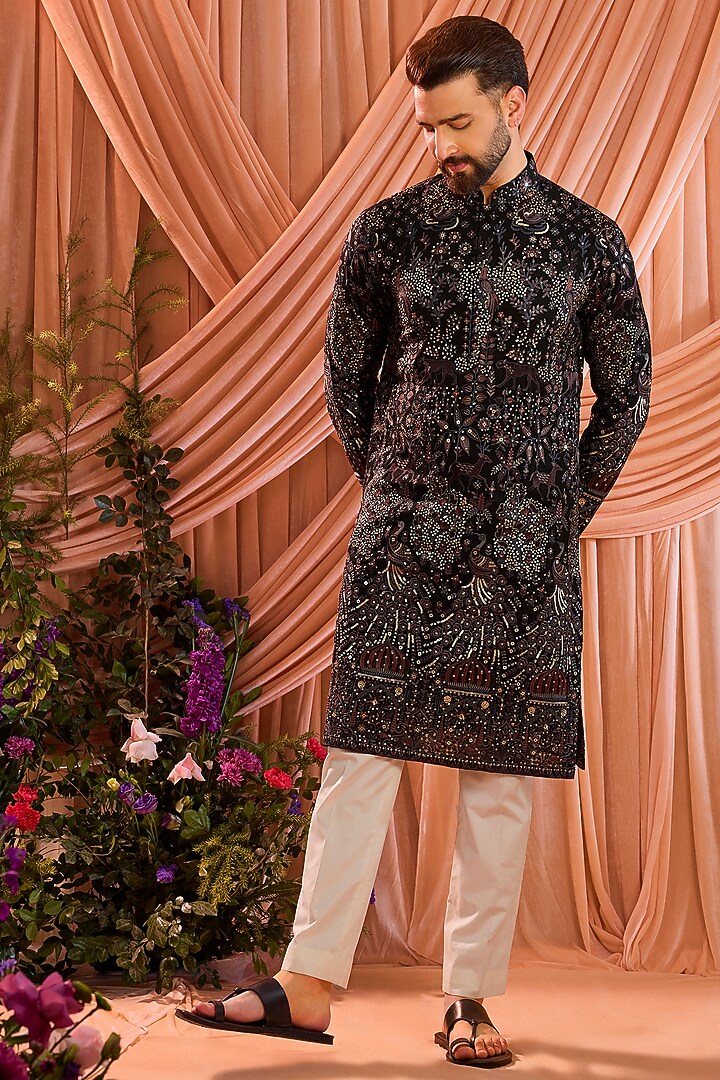 Blue Georgette Zari Work Kurta by Kasbah Clothing at Pernia's Pop Up Shop