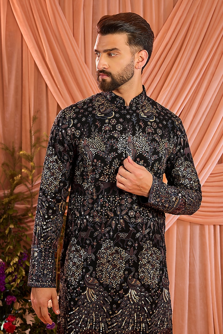 Blue Georgette Zari Work Kurta by Kasbah Clothing at Pernia's Pop Up Shop