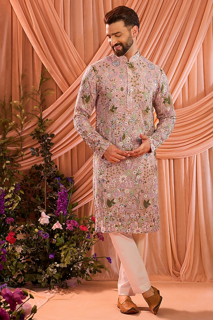 Pink Georgette Sequins Work Kurta by Kasbah Clothing at Pernia's Pop Up Shop