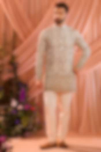 White Georgette Sequins Work Chikankari Short Kurta by Kasbah Clothing at Pernia's Pop Up Shop