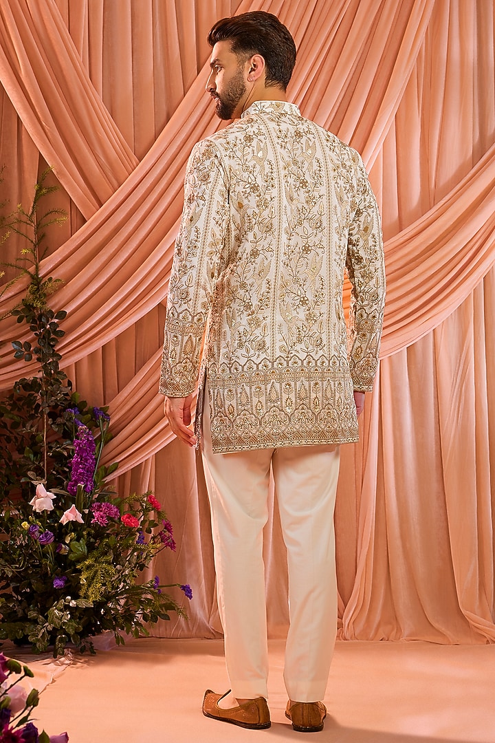 White Georgette Sequins Work Chikankari Short Kurta by Kasbah Clothing at Pernia's Pop Up Shop
