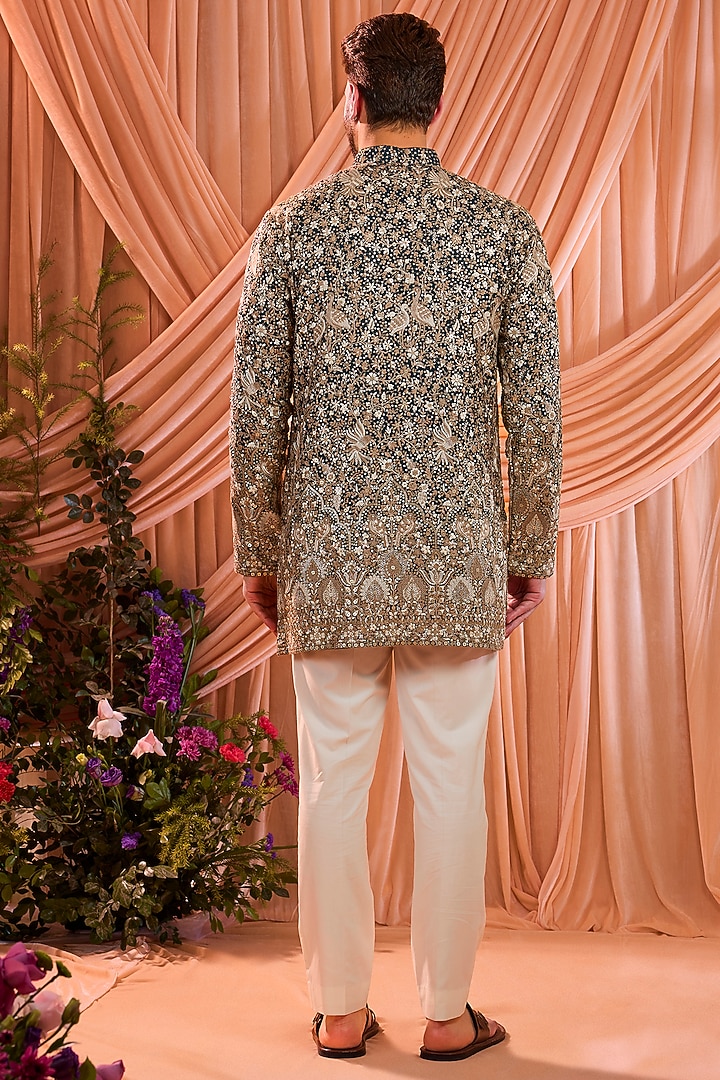 Teal Georgette Sequins Embellished Short Kurta by Kasbah Clothing at Pernia's Pop Up Shop