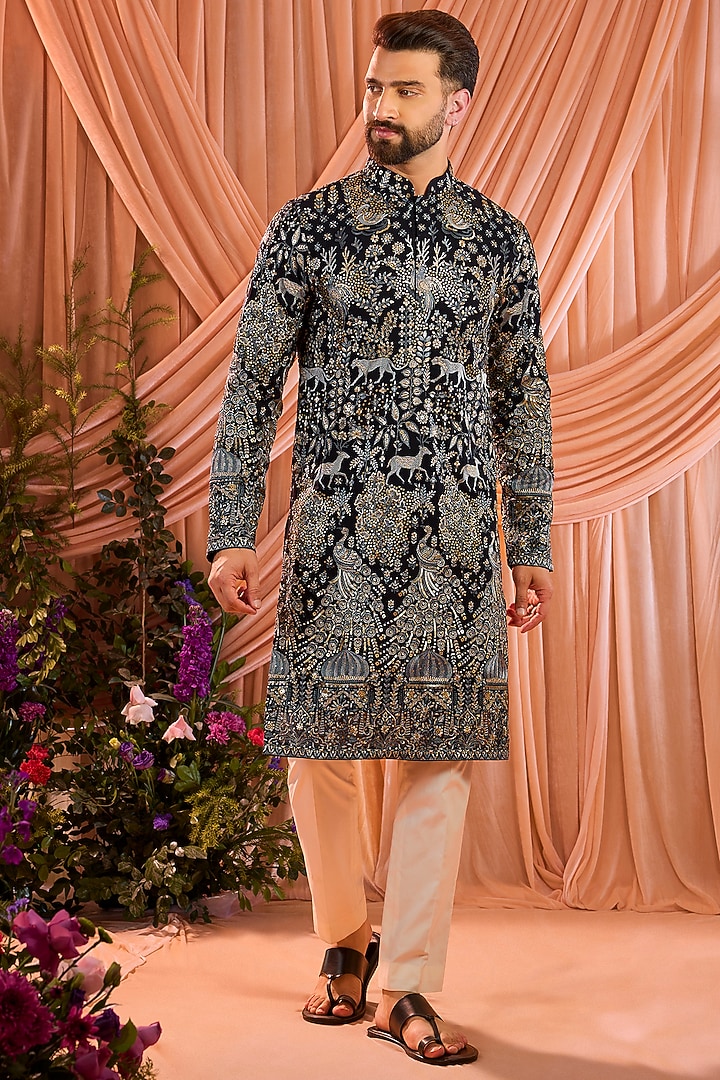 Royal Blue Georgette Sequins Work Kurta by Kasbah Clothing at Pernia's Pop Up Shop