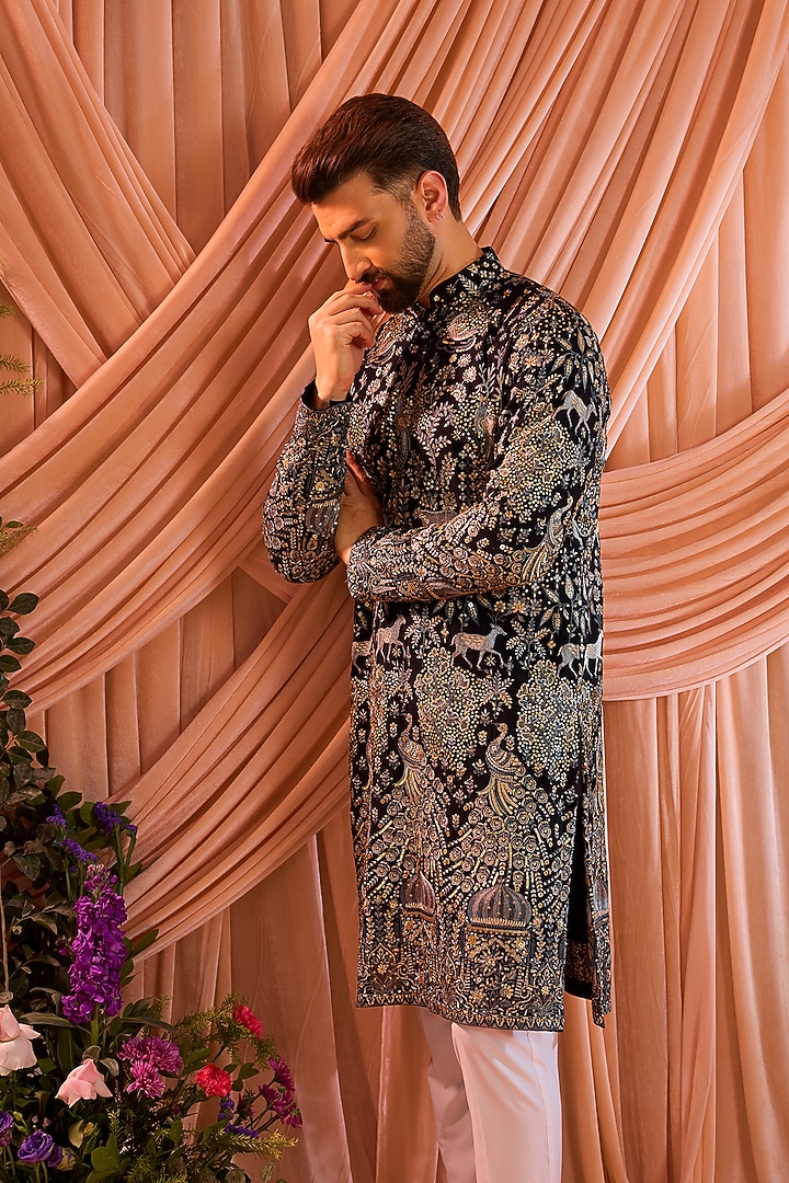 Royal Blue Georgette Sequins Work Kurta by Kasbah Clothing at Pernia's Pop Up Shop