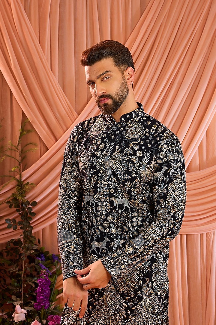Royal Blue Georgette Sequins Work Kurta by Kasbah Clothing at Pernia's Pop Up Shop