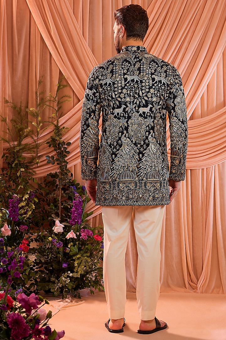 Royal Blue Georgette Sequins Work Short Kurta by Kasbah Clothing at Pernia's Pop Up Shop