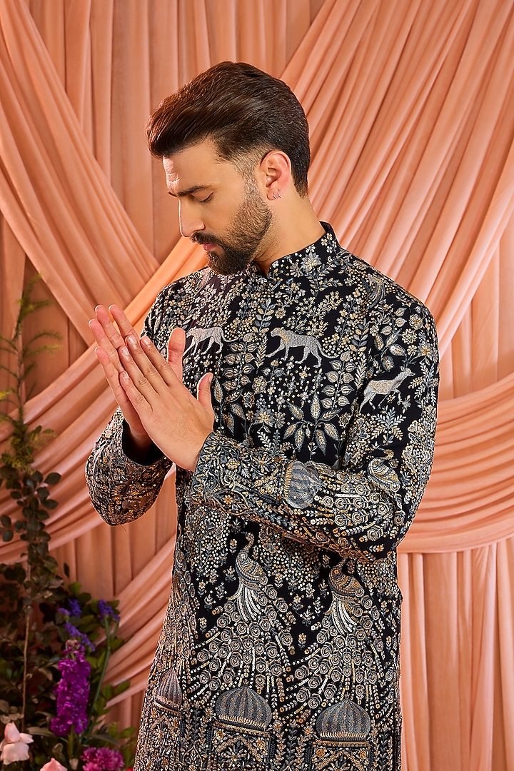 Royal Blue Georgette Sequins Work Short Kurta by Kasbah Clothing at Pernia's Pop Up Shop