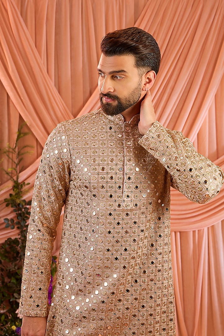 Pink Georgette Mirror Work Short Kurta by Kasbah Clothing at Pernia's Pop Up Shop
