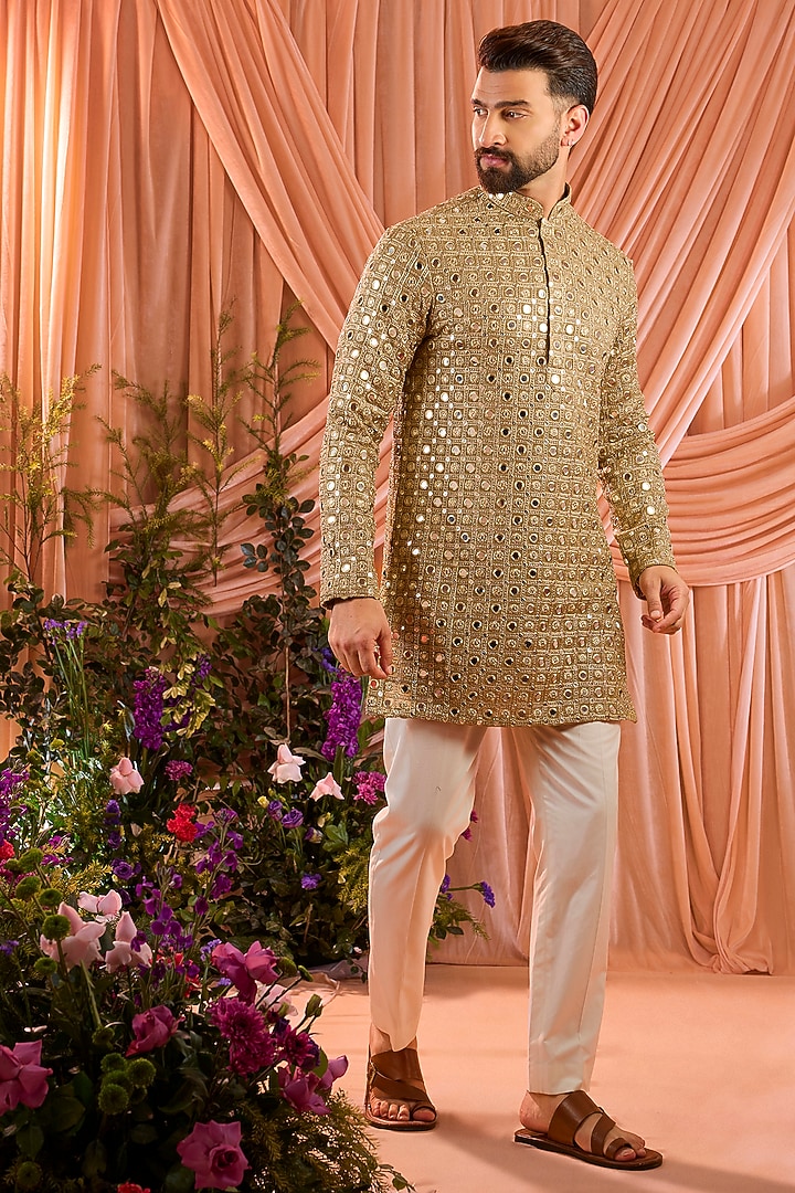 Copper Georgette Mirror Work Short Kurta by Kasbah Clothing at Pernia's Pop Up Shop