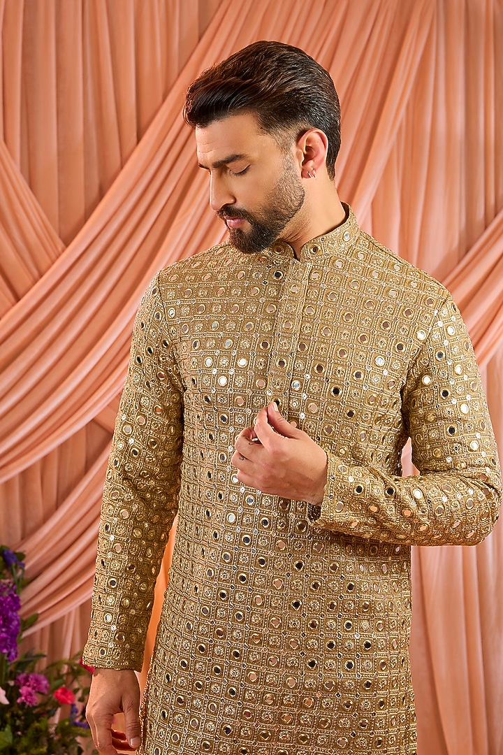 Copper Georgette Mirror Work Short Kurta by Kasbah Clothing at Pernia's Pop Up Shop