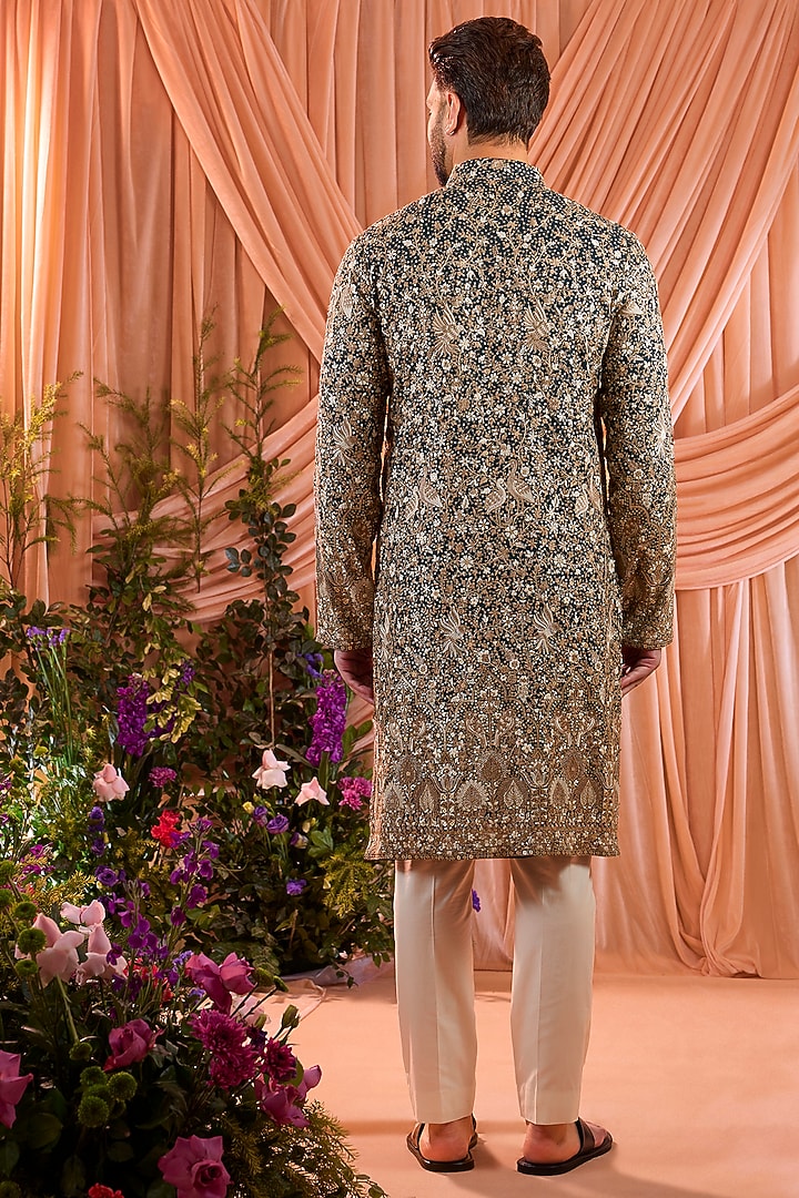 Teal Green Georgette Sequins Embellished Kurta by Kasbah Clothing at Pernia's Pop Up Shop