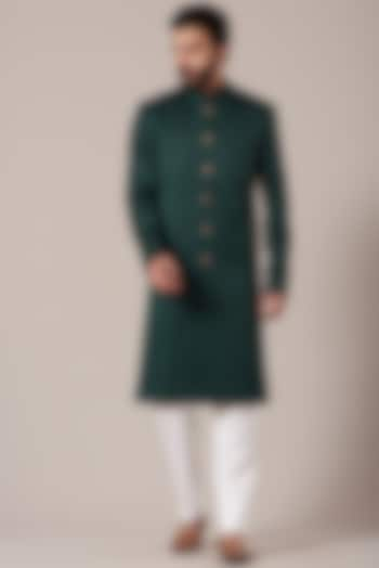 Bottle Green Quilted Indowestern Wedding Sherwani by Kasbah Clothing at Pernia's Pop Up Shop