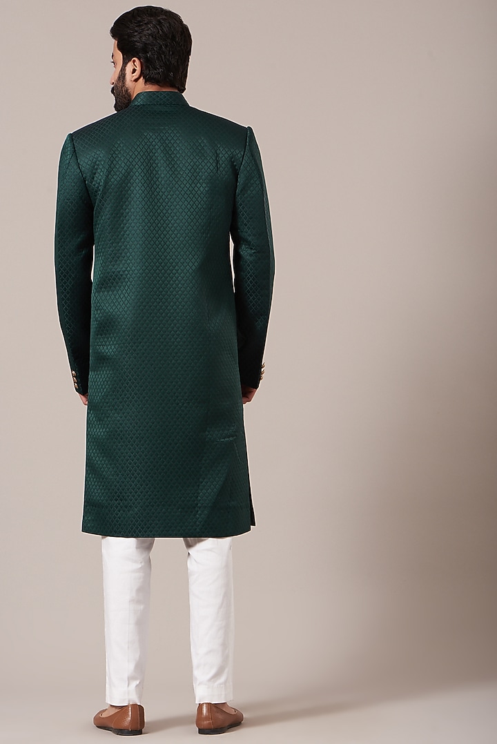 Bottle Green Quilted Indowestern Wedding Sherwani by Kasbah Clothing at Pernia's Pop Up Shop
